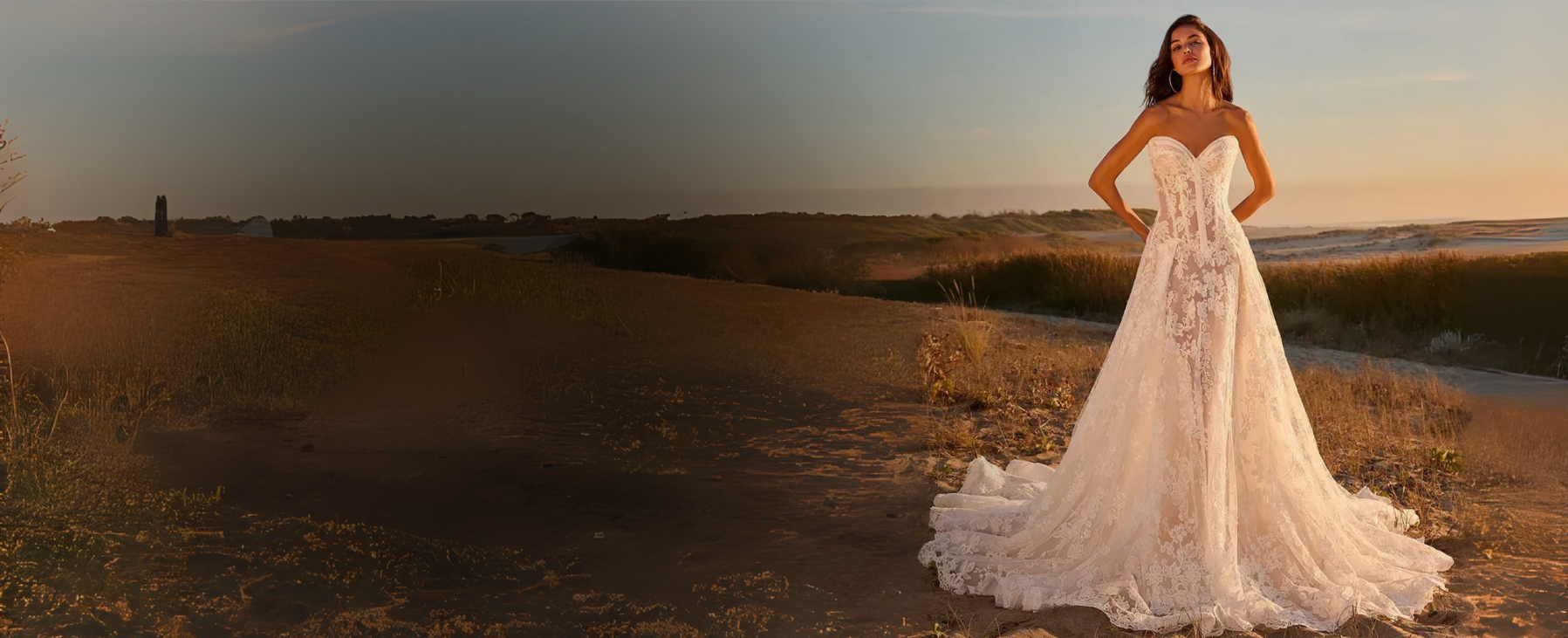 Model wearing a white gown